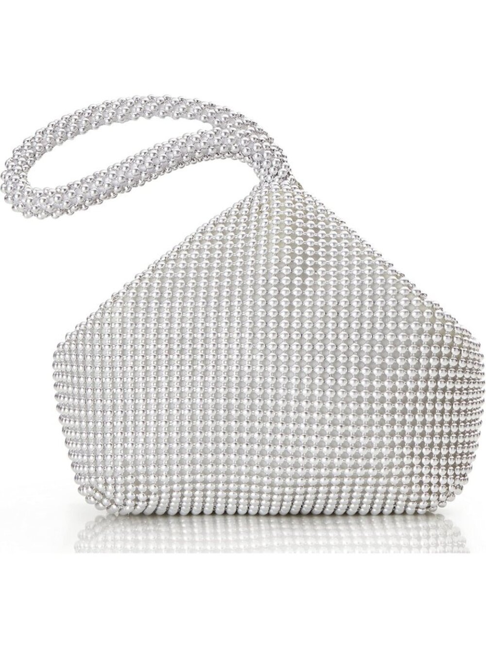Women's Silver Beaded Triangle Clutch Purse For Evening Wedding Prom Party